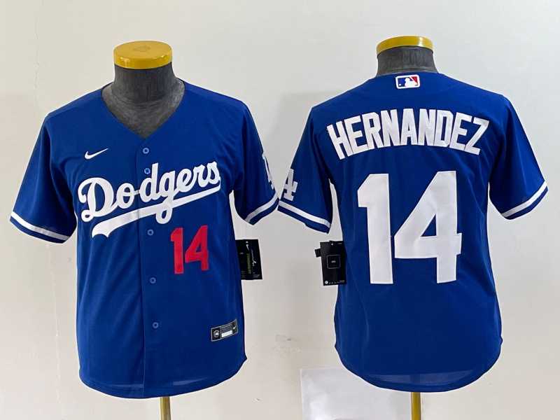 Youth Los Angeles Dodgers #14 Enrique Hernandez Number Blue Stitched Cool Base Nike Jersey->mlb youth jerseys->MLB Jersey